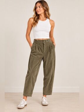 GT-0004 Vintage Giorgio Sant’Angelo Corduroy Pants Olive High Rise Pleated Size